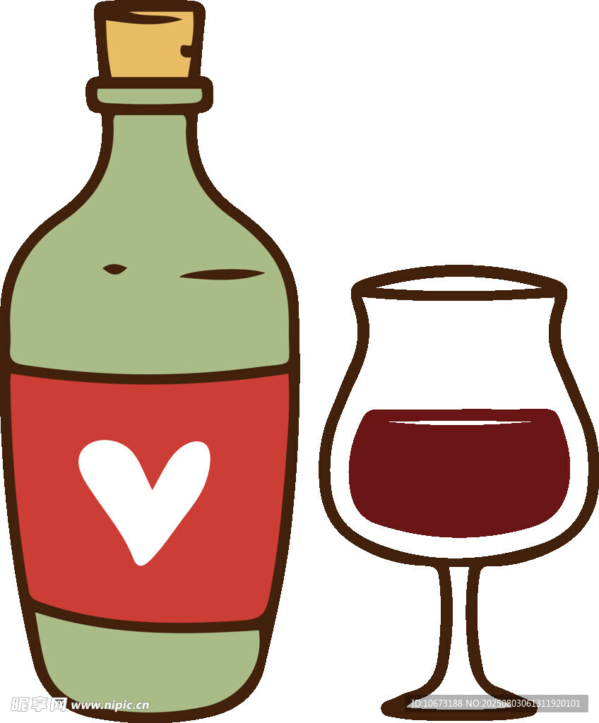 愛心酒瓶與紅酒杯