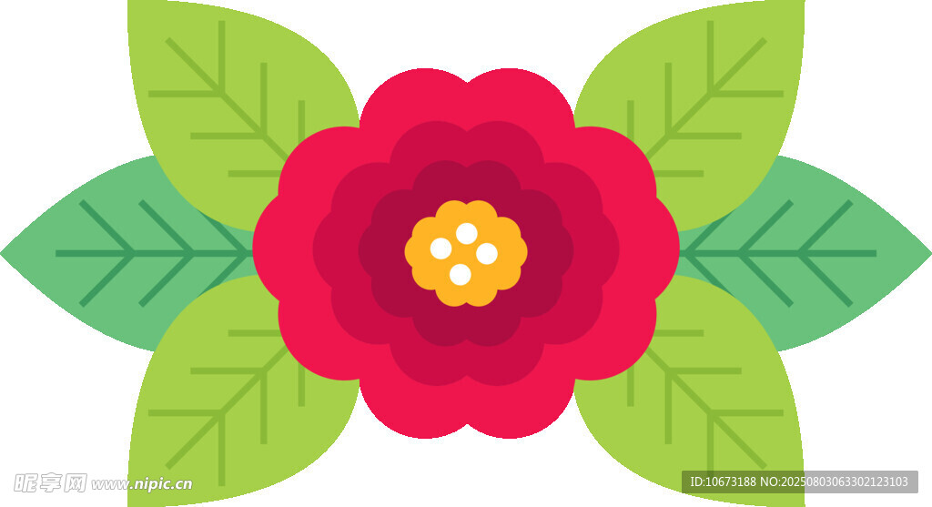 紅色花朵與綠葉插畫