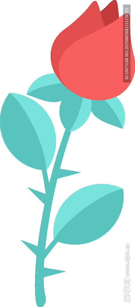 紅色花朵與綠葉插畫