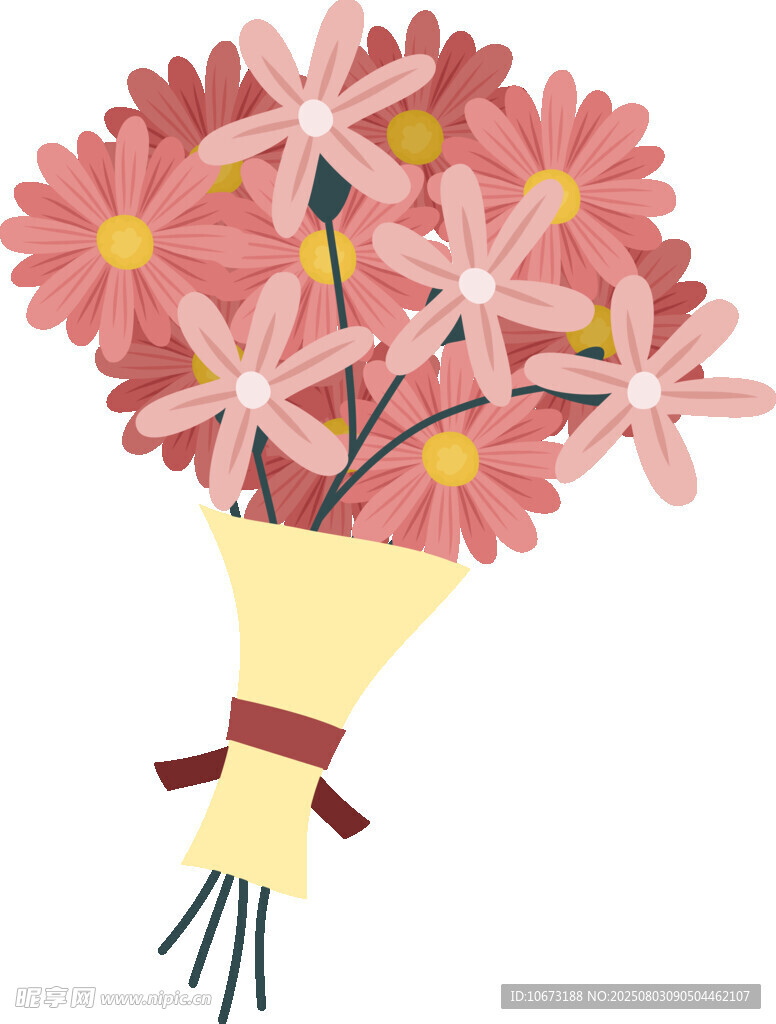 粉色雛菊花束插畫