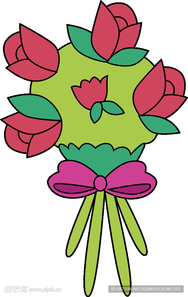 卡通風格玫瑰花束插畫