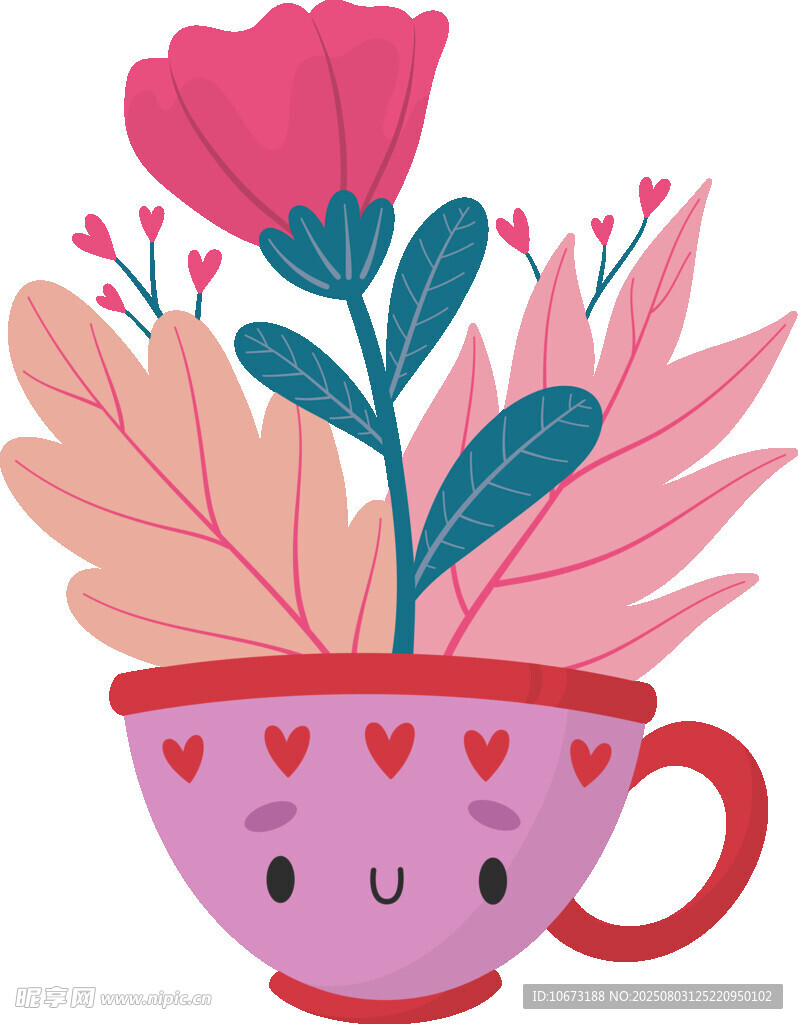 可愛杯子里的花卉插畫