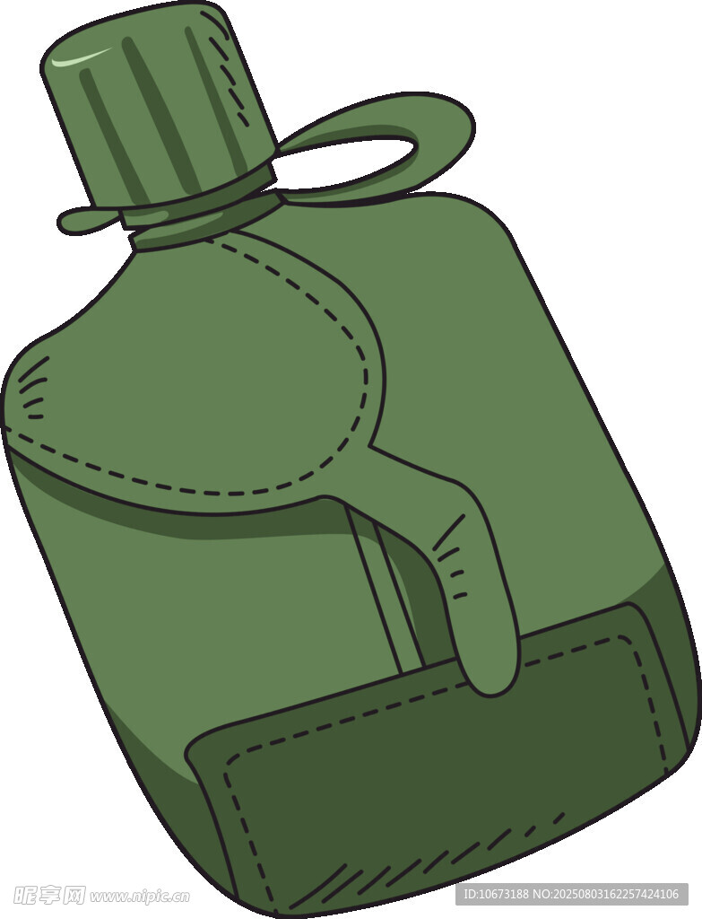 軍綠色便攜水壺插畫