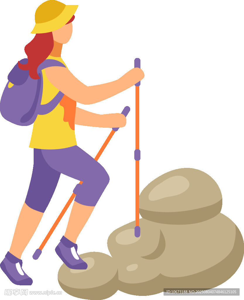 女子戶外徒步攀登石頭