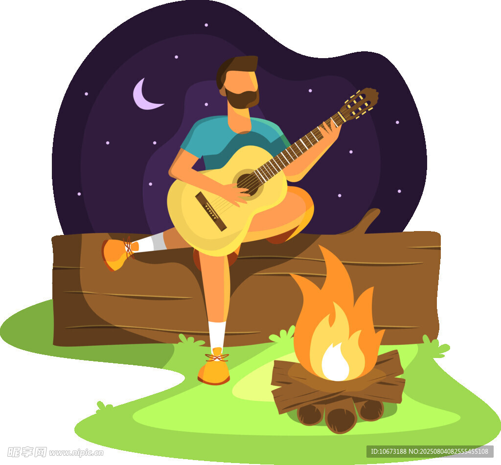 夜晚篝火旁的吉他彈奏者