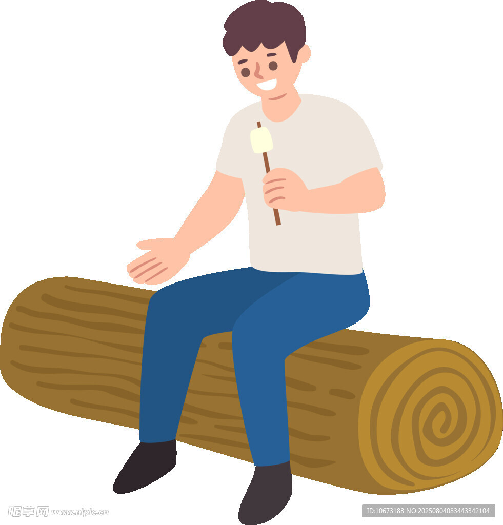 男子坐木頭上手持冰淇淋