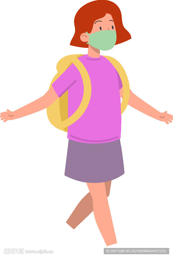 戴口罩背書(shū)包的快樂(lè)女孩