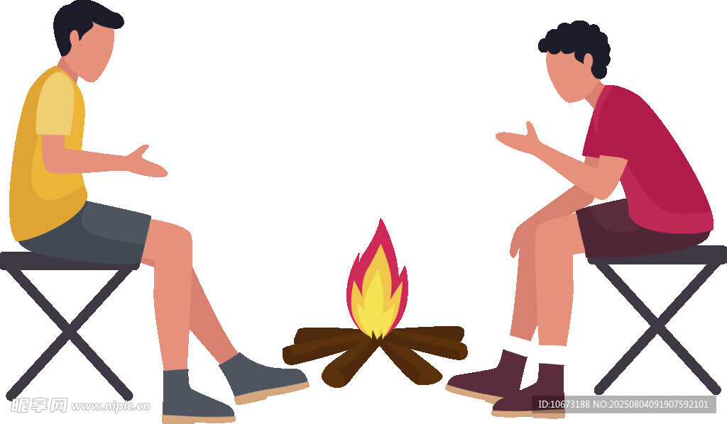兩人圍坐篝火旁愜意時(shí)刻