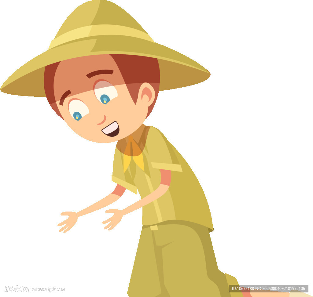 戴草帽勞作的歡樂男孩