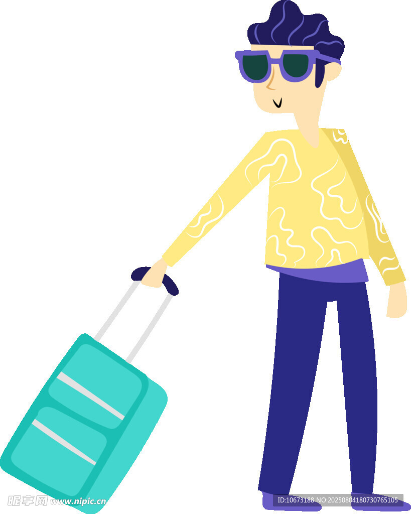戴墨鏡拖行李箱的時尚旅人