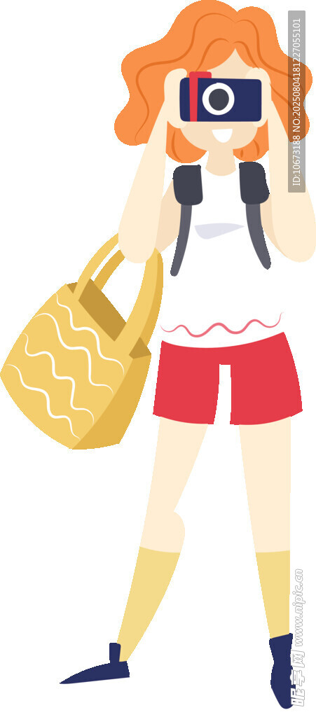 旅行女孩手持相機背大包