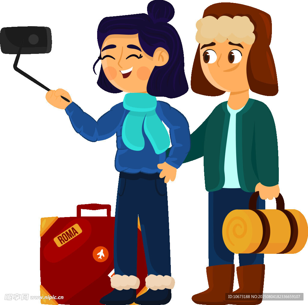 女孩與伙伴開心準(zhǔn)備旅行