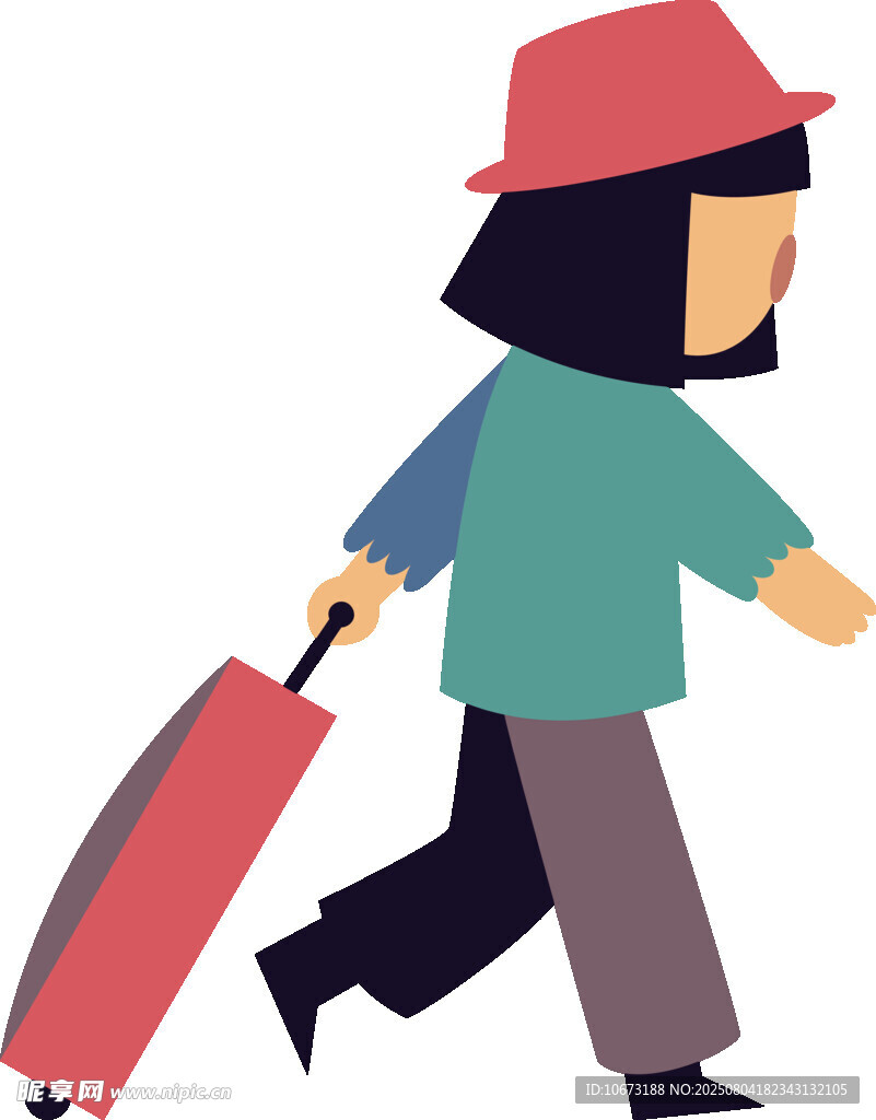 女子拉行李箱出行