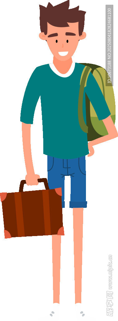 背著書包拎著箱子的男孩