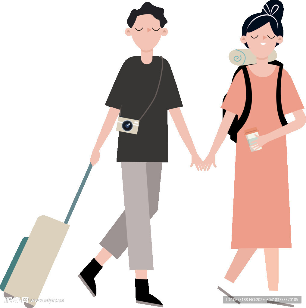 情侶牽手旅行甜蜜瞬間