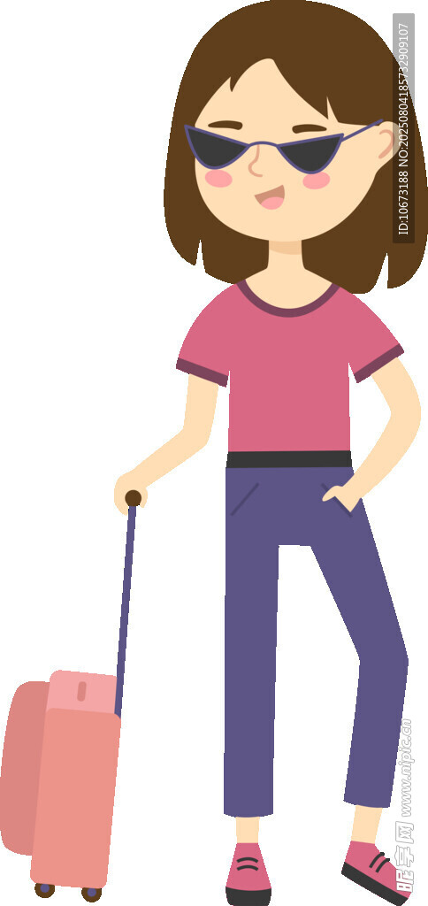 戴墨鏡的女士拖著行李箱