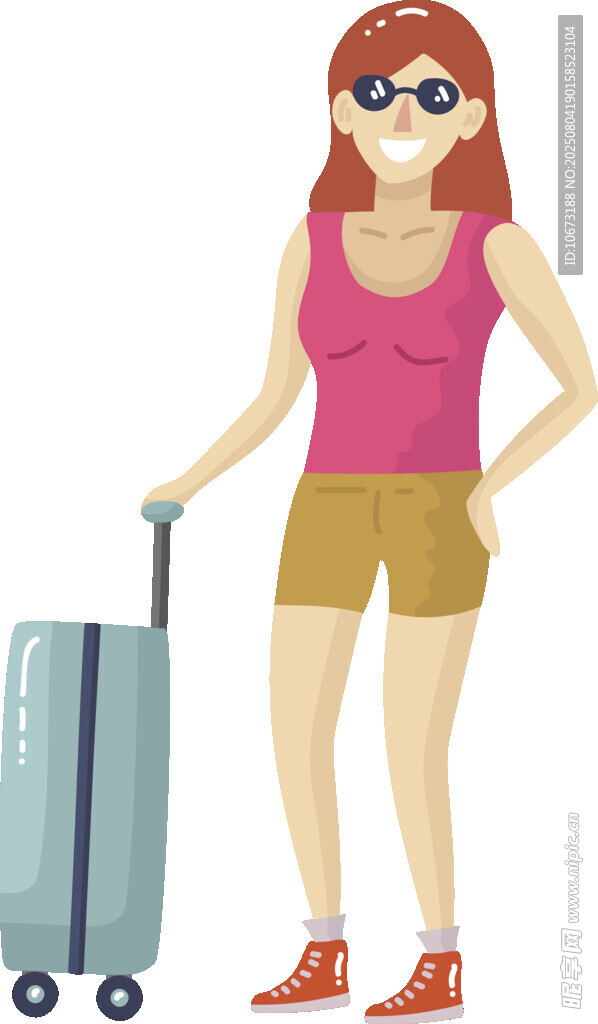 旅行女孩與拉桿行李箱