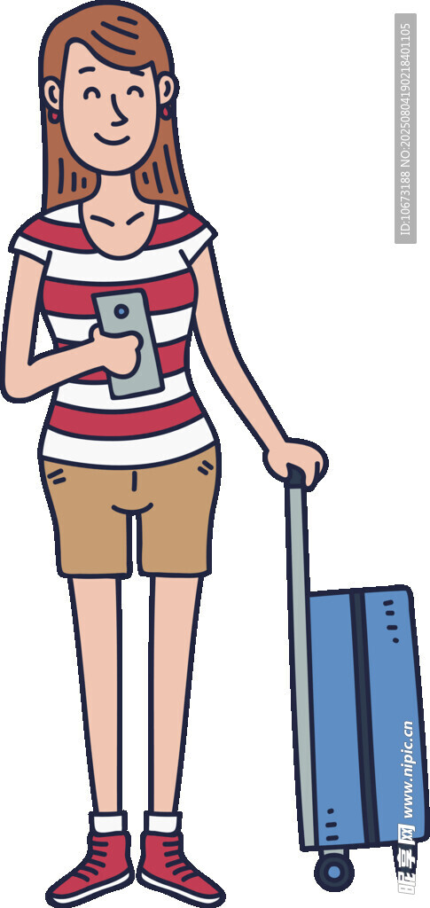 女孩手持手機拉行李箱