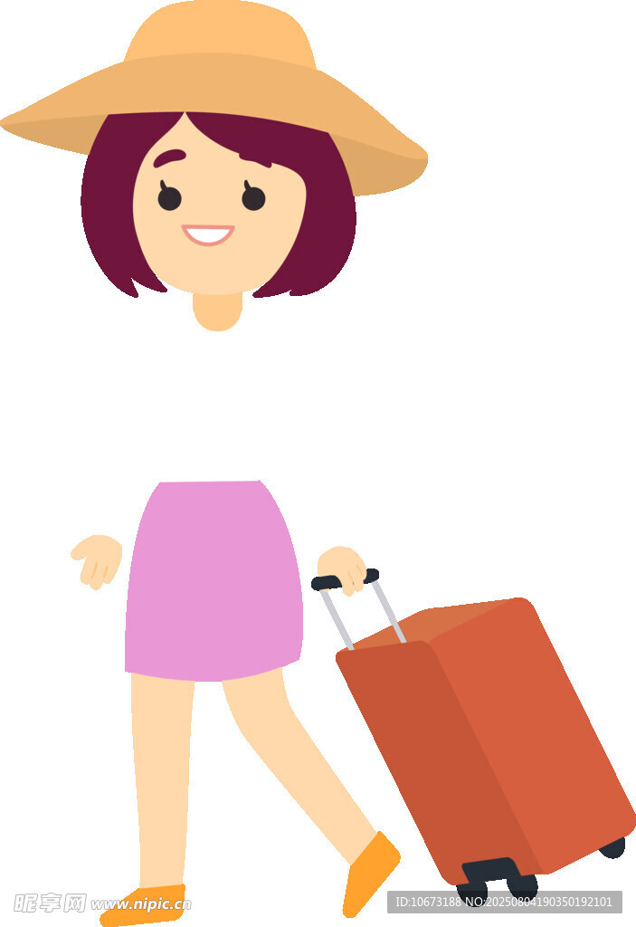 女孩拉行李箱準備去旅行