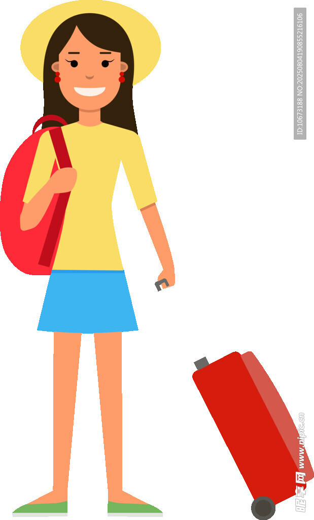 女孩拖著行李箱準備去旅行