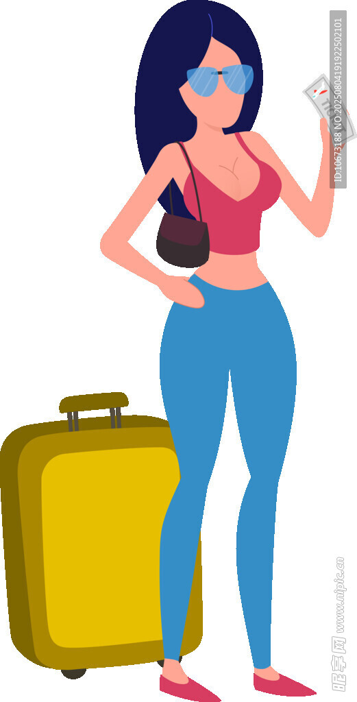旅行女子手持機(jī)票與行李箱
