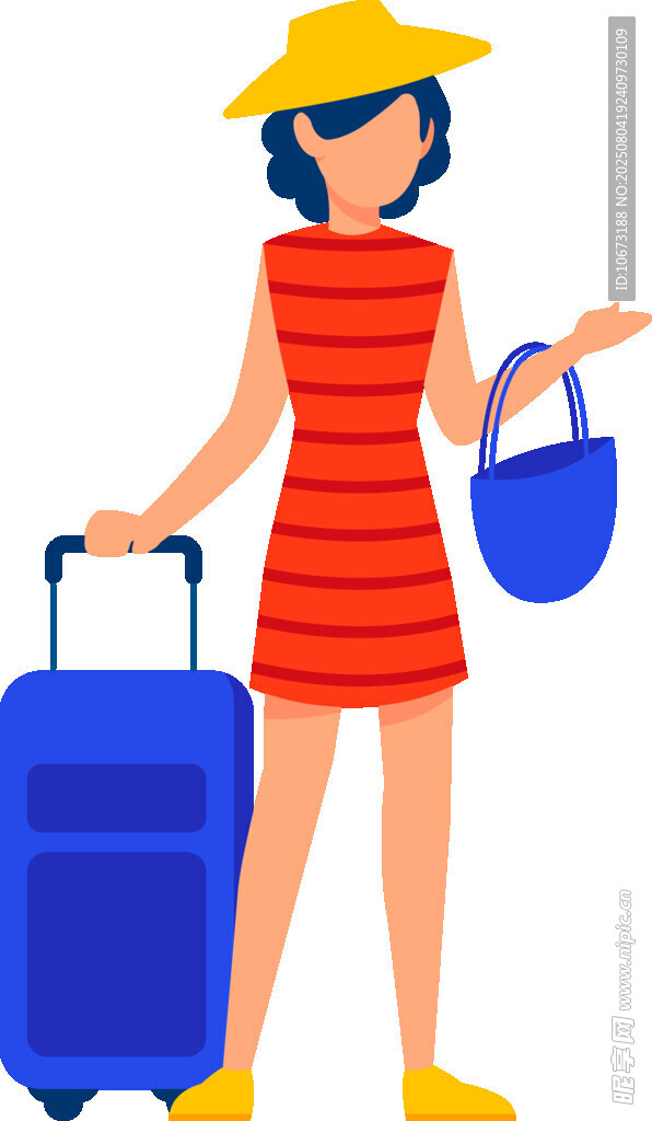 旅行女孩攜行李與手提包