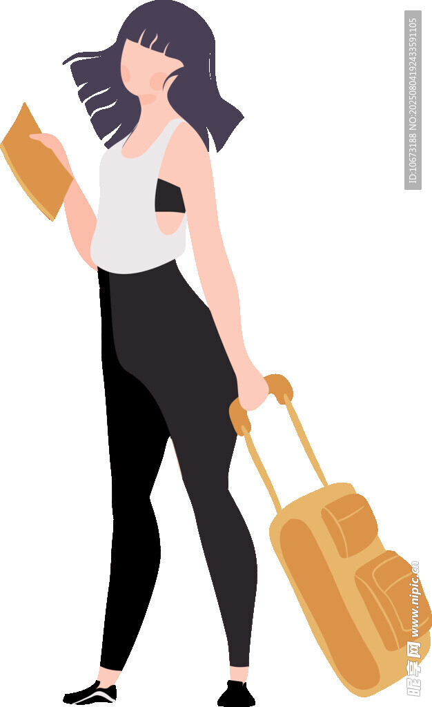 女子手持書(shū)拉行李箱出行