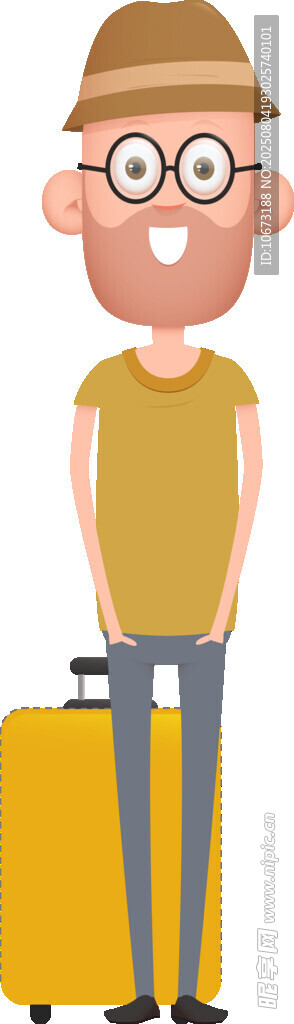 戴帽男子與黃色行李箱