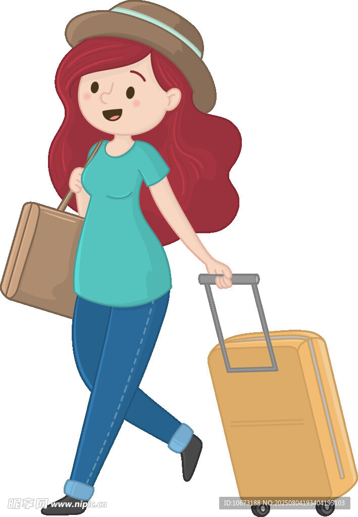 女孩開心拉箱開啟旅行