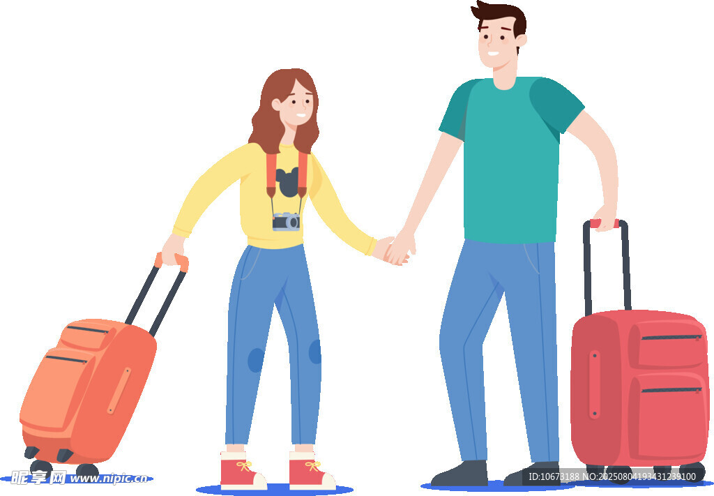 情侶牽手準備開啟旅行