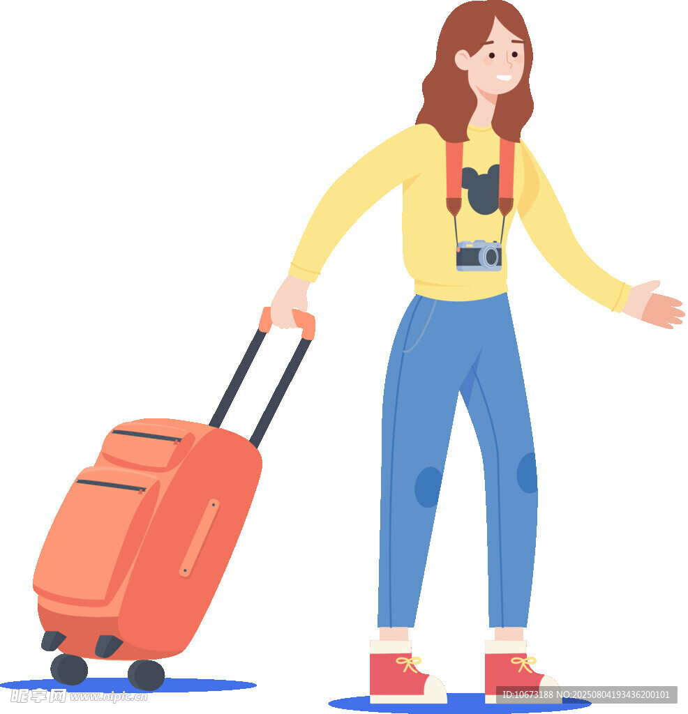 旅行中的女士與橙色行李箱