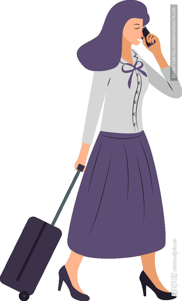 女士拖著行李箱打電話