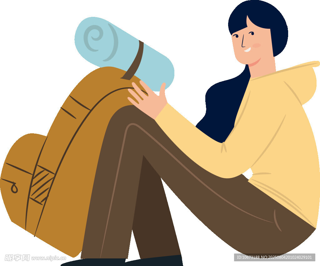 女孩與戶外裝備準(zhǔn)備出行