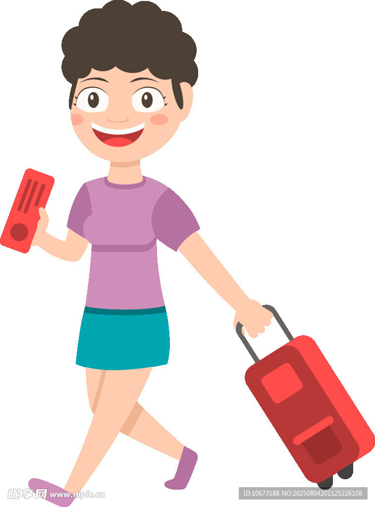 女孩手持車票拉箱去旅行