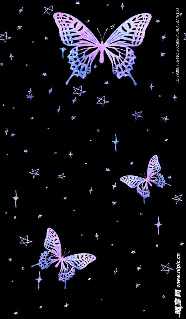 夢(mèng)幻紫色蝴蝶與閃爍星星