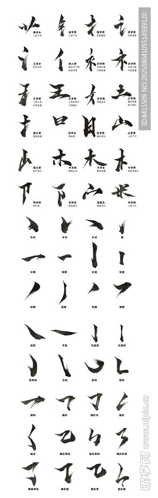 毛筆筆觸 部首