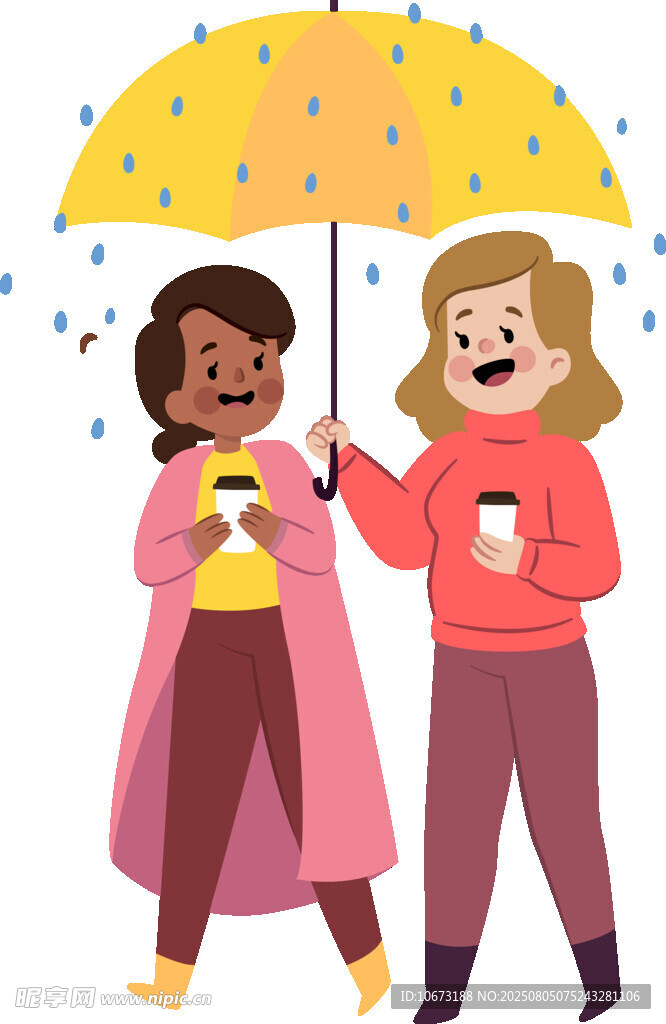 雨中漫步的溫馨姐妹倆