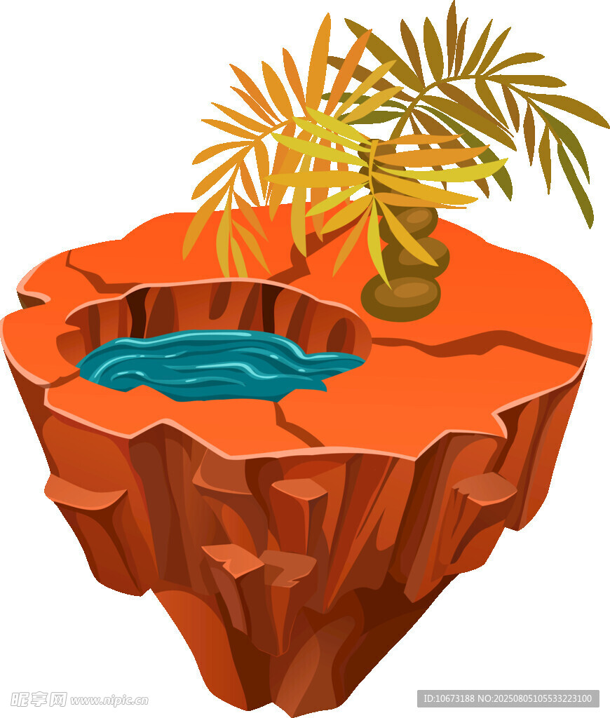 懸浮島嶼上的綠植與水潭