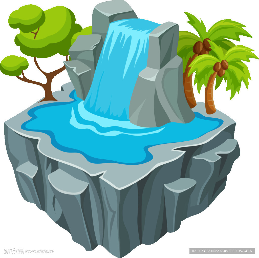 卡通風(fēng)格的瀑布與島嶼景觀