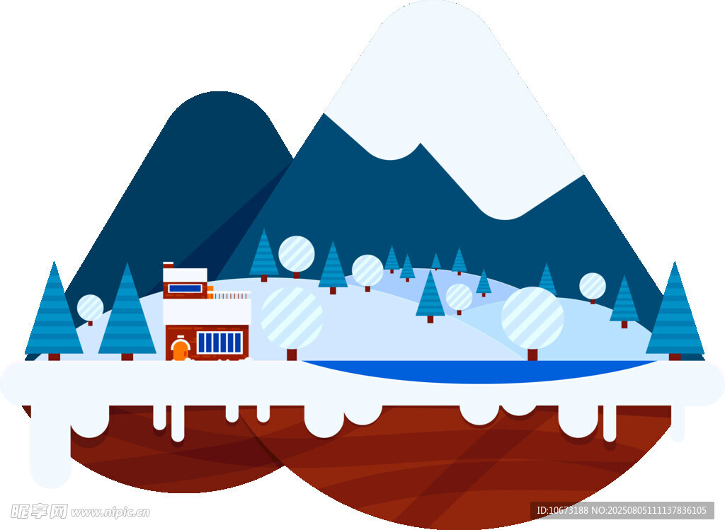 冬日雪山下的溫馨度假場景