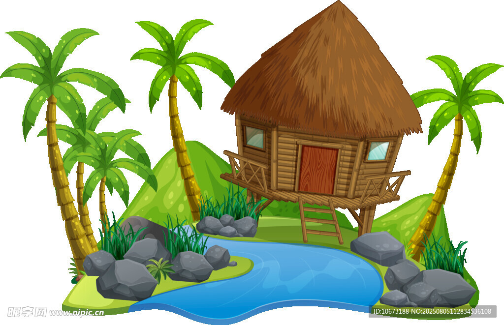 熱帶風(fēng)情小屋與綠植水景
