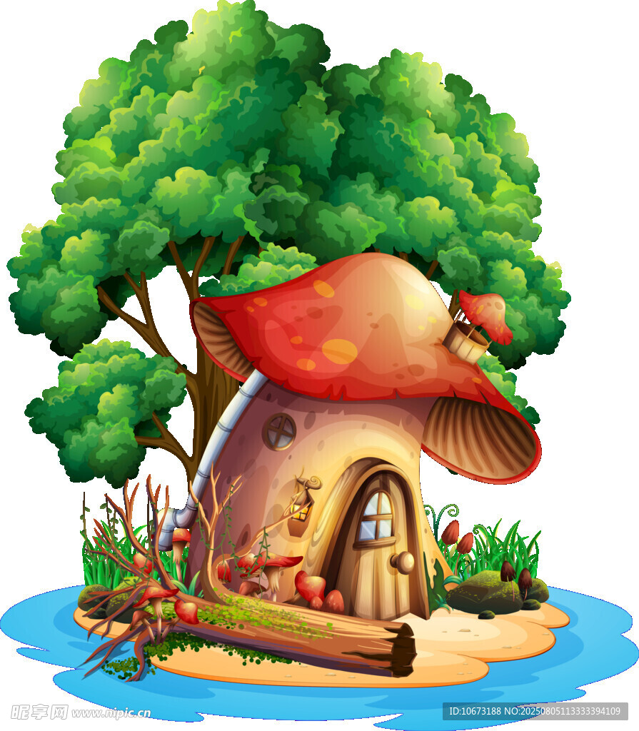 蘑菇小屋的奇幻森林場景