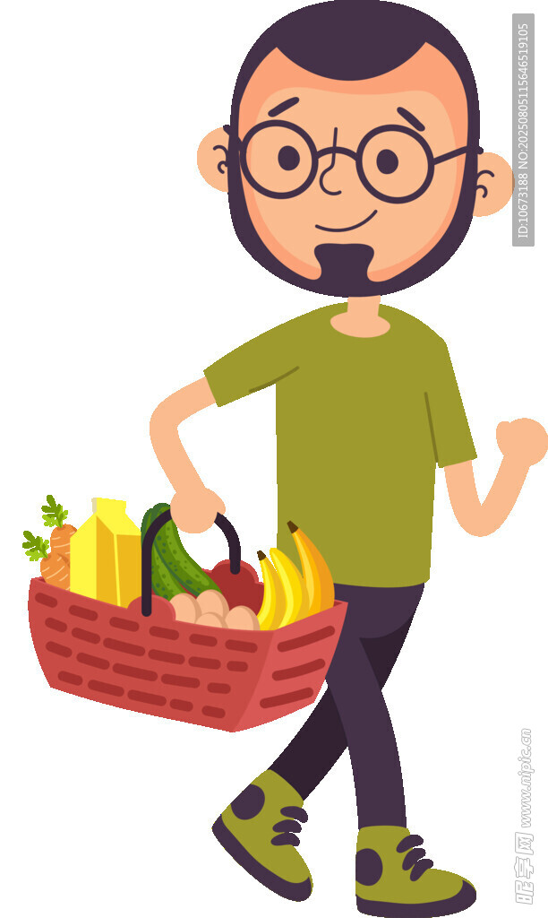 男子手提果籃快樂行走