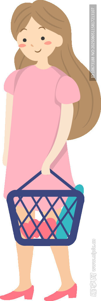 提購物籃的粉色衣服女孩