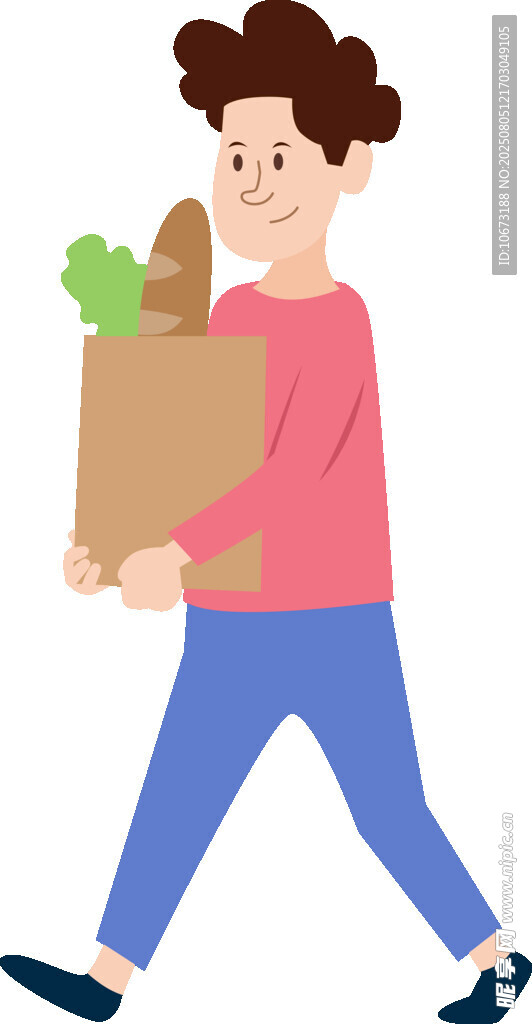 男子手提購物袋快樂行走