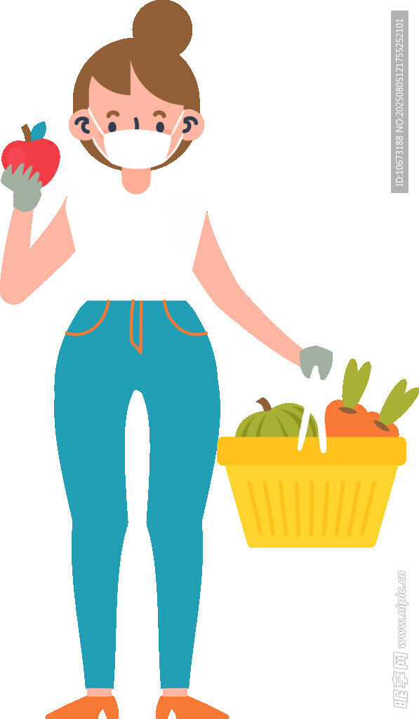女子手持蘋果提購物籃