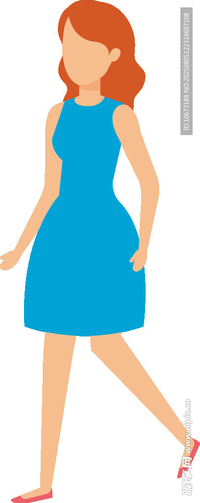 穿藍(lán)裙行走的紅發(fā)女子