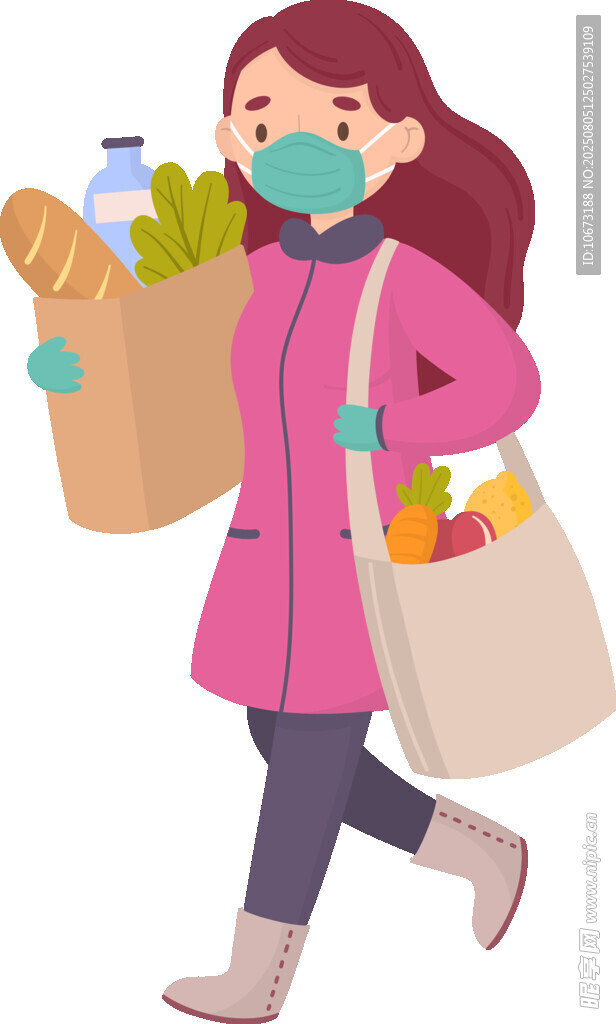 戴口罩采購(gòu)食品的女士