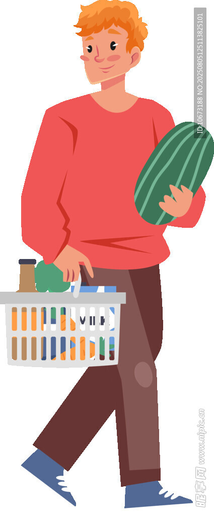男子拎菜抱西瓜回家