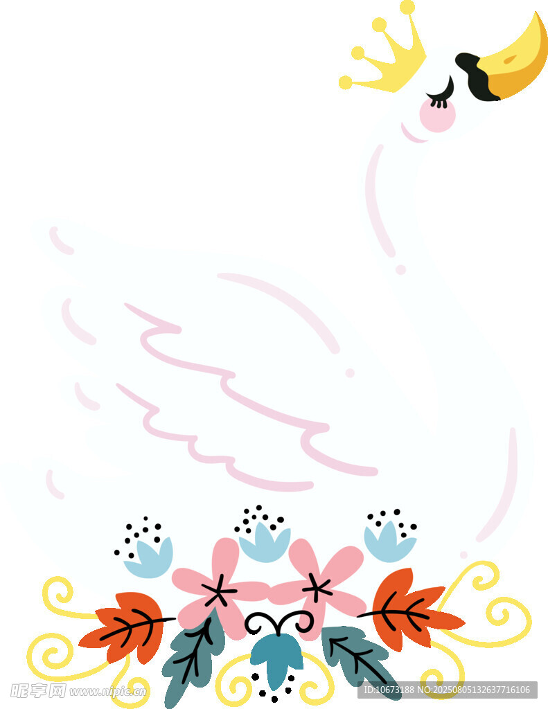 夢(mèng)幻天鵝花卉插畫元素